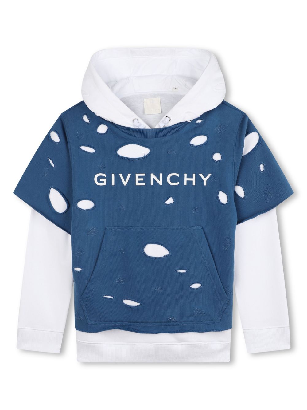 Givenchy Kids 镂空分层式连帽衫 - 蓝色