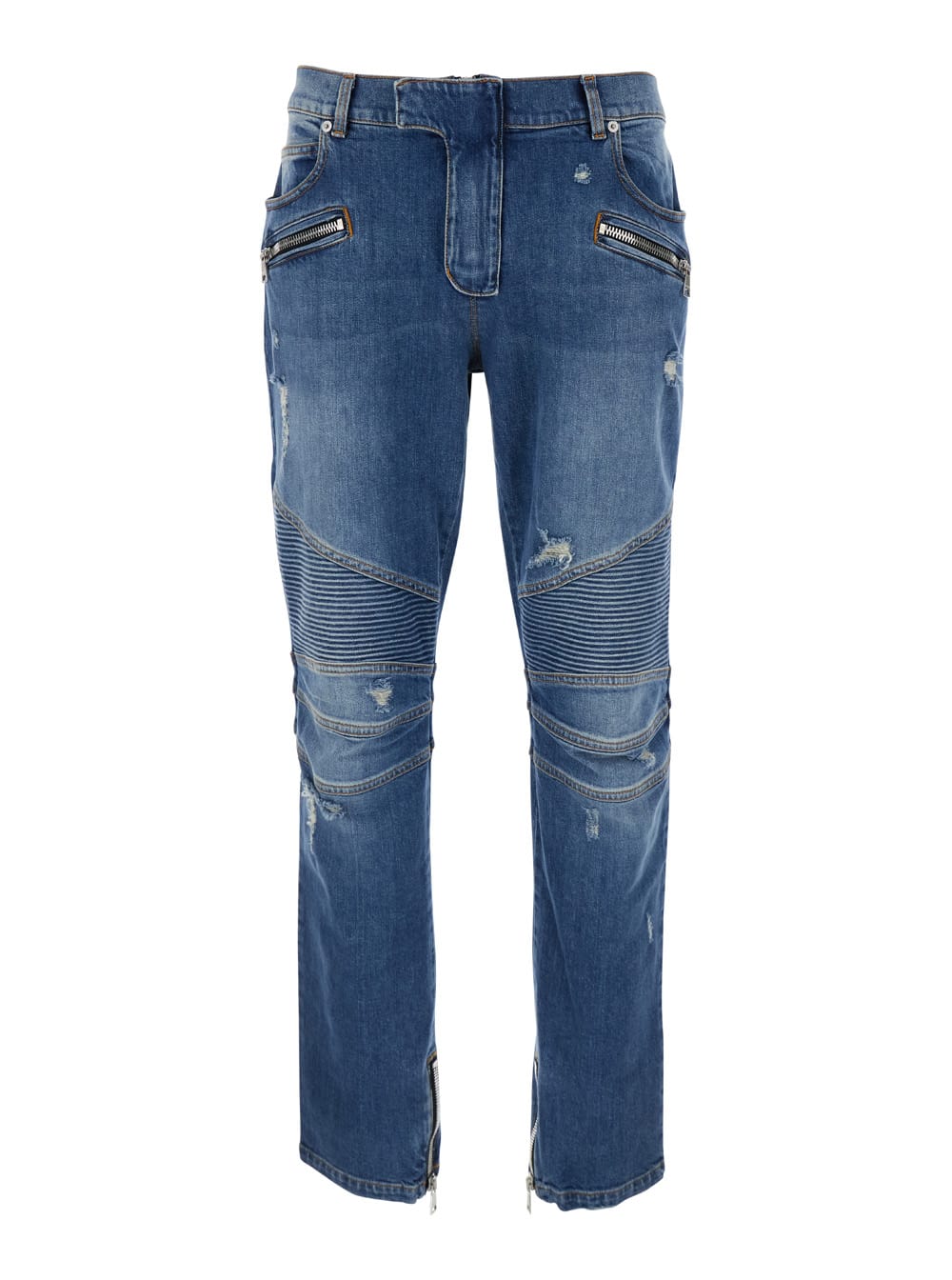 Balmain Biker Denim Pants - Vintage Blue Wash