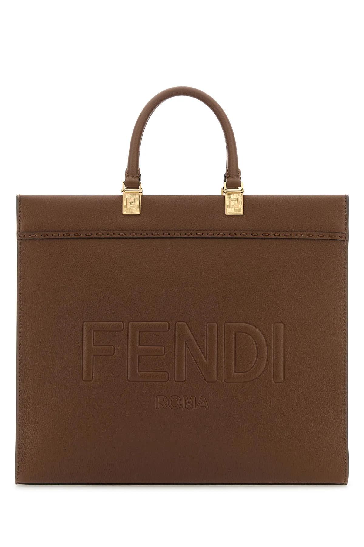 Fendi 棕色皮革中号阳光购物袋