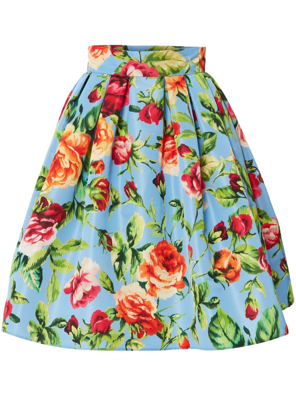Carolina Herrera 花卉印花扣环开合半身裙 - 蓝色
