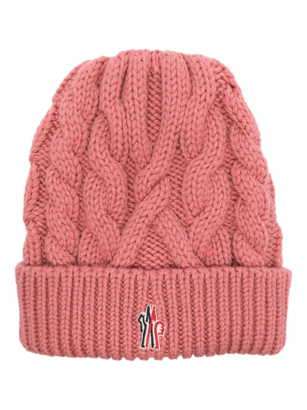 Moncler Grenoble 粗绞花针织套头帽 - 粉色