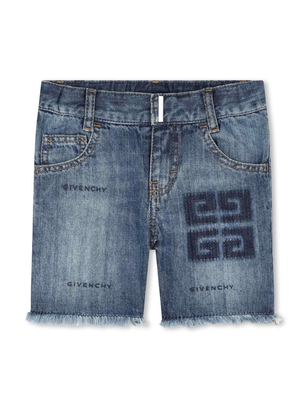 Givenchy Kids 4G 图案牛仔短裤 - 蓝色