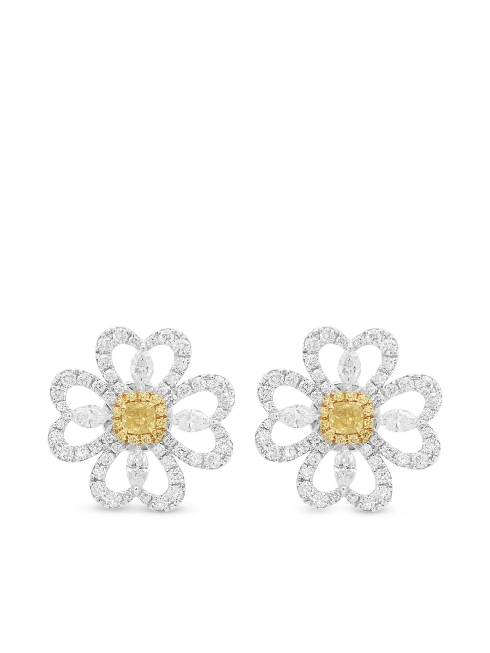 HYT Jewelry 18K白金黄金钻石耳钉 - 银色