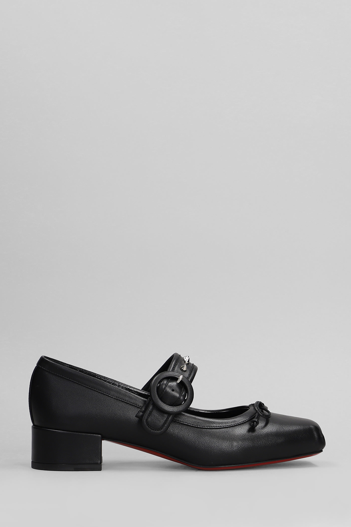Christian Louboutin Mamastrapita Spike30 Ballet Flats In Black Leather