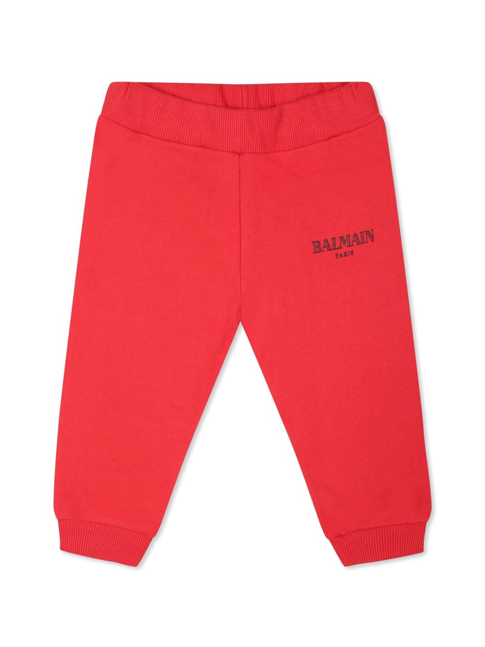 Balmain Kids logo刺绣棉运动裤 - 红色