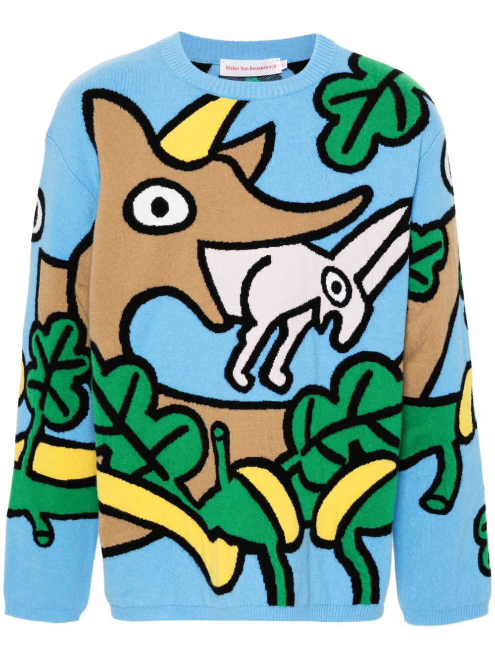 Walter Van Beirendonck Wisdom 嵌花针织羊毛毛衣 - 蓝色