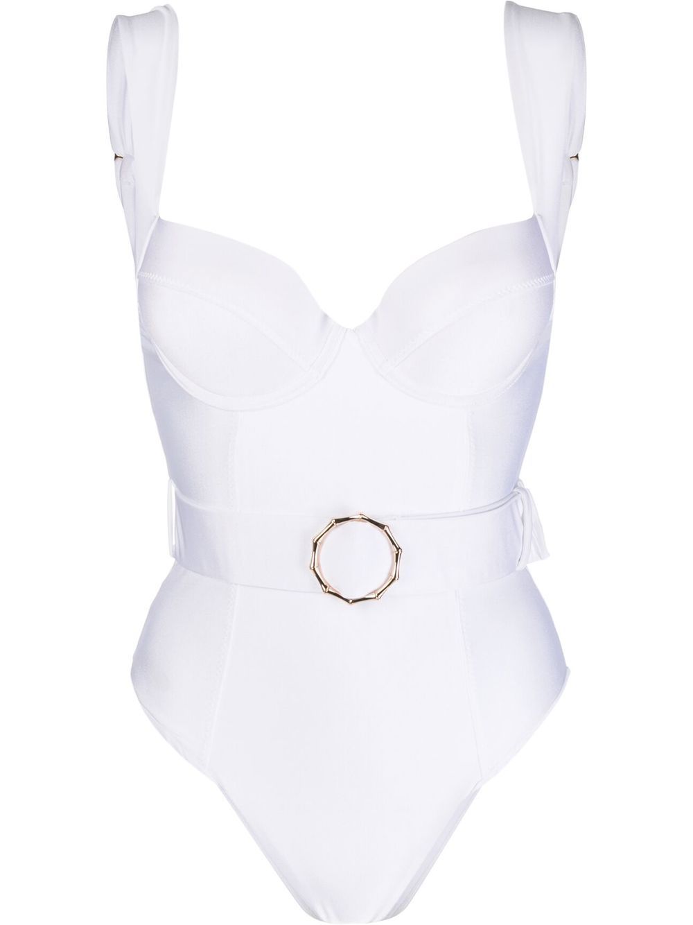 Noire Swimwear 腰带细节连体泳衣 - 白色