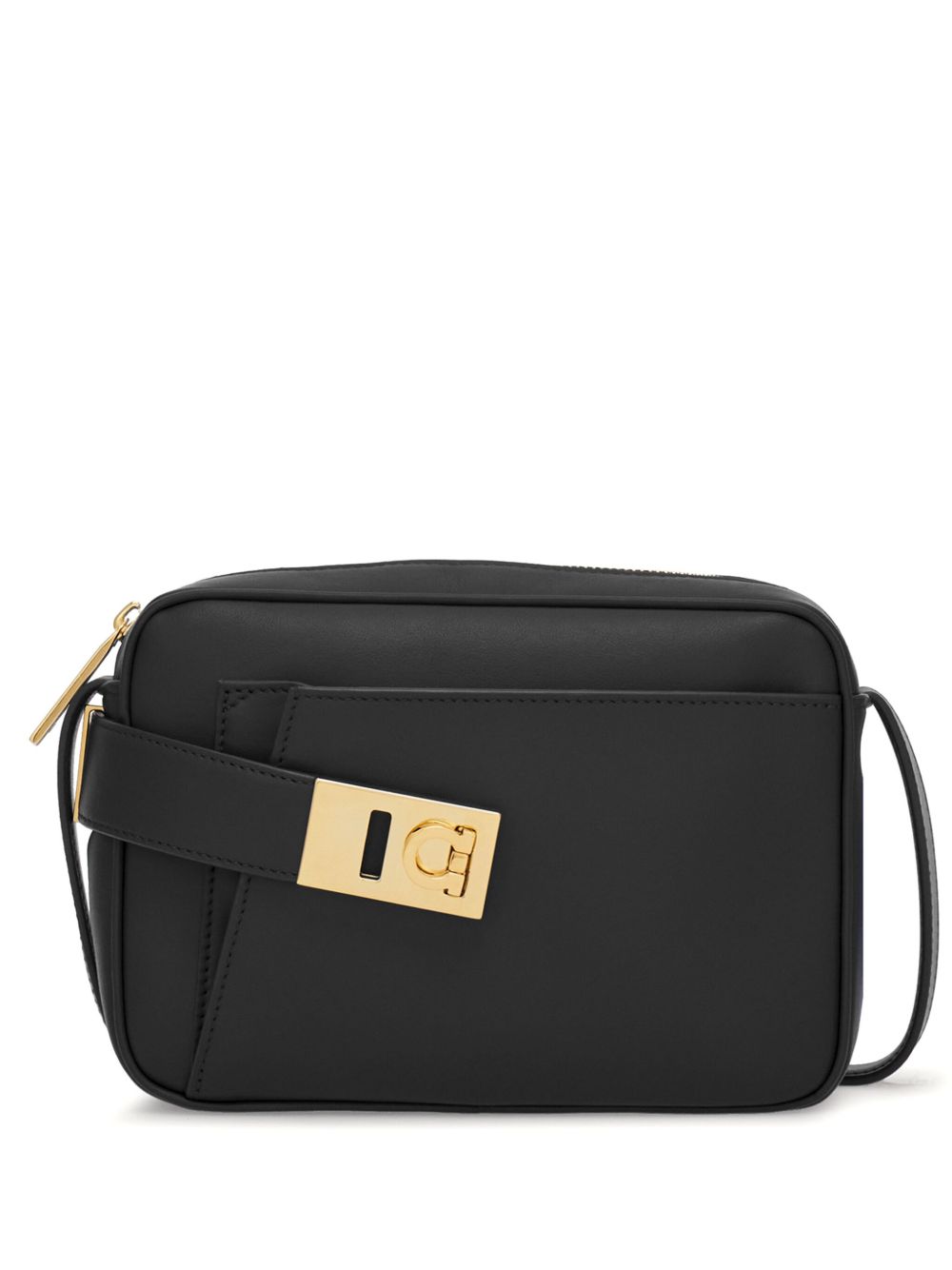 Ferragamo Gancini 扣环皮质斜挎包 - 黑色