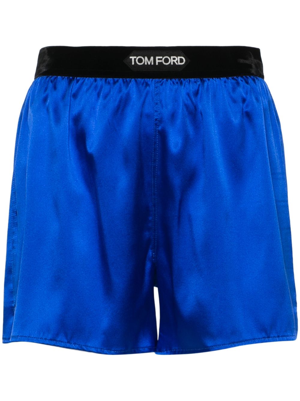 TOM FORD logo腰边缎面短裤 - 蓝色