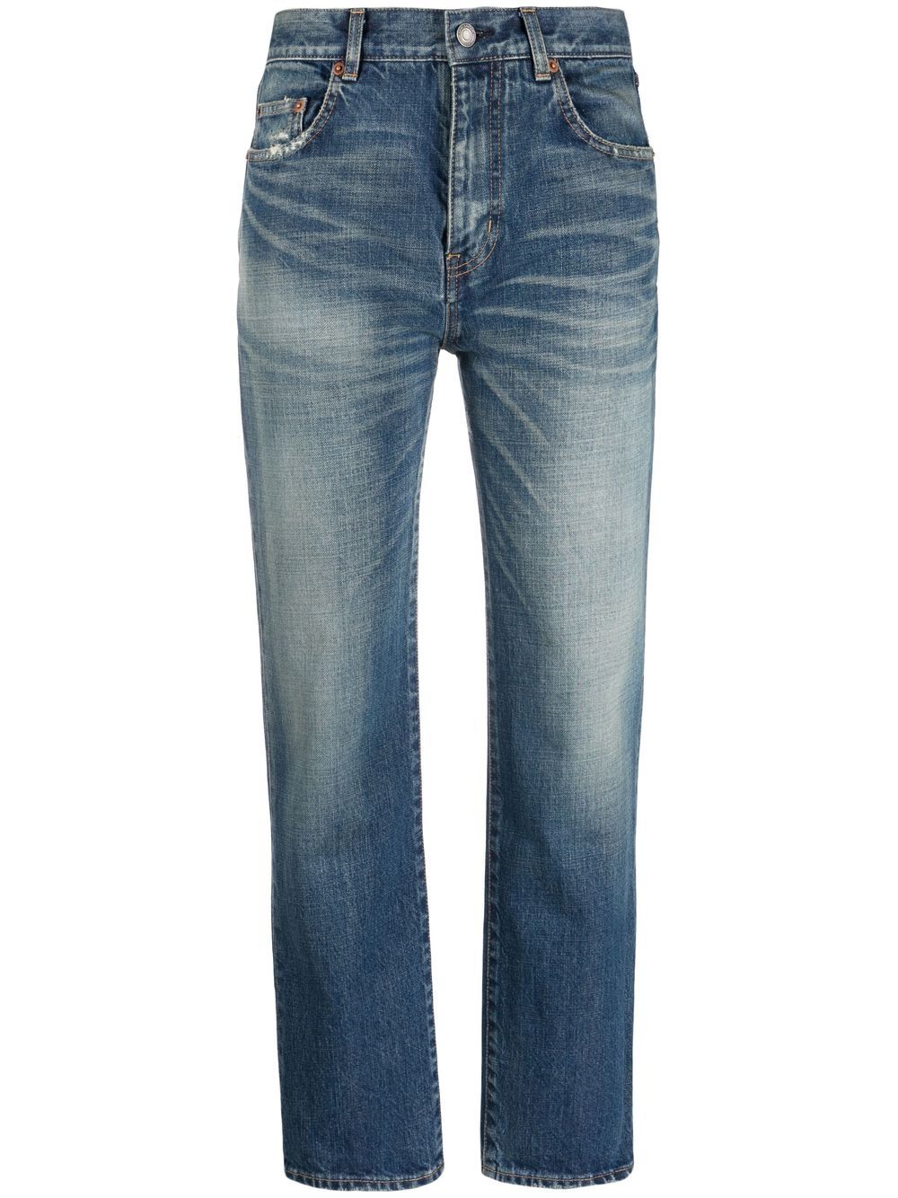Saint Laurent 高腰直筒牛仔裤 - 蓝色
