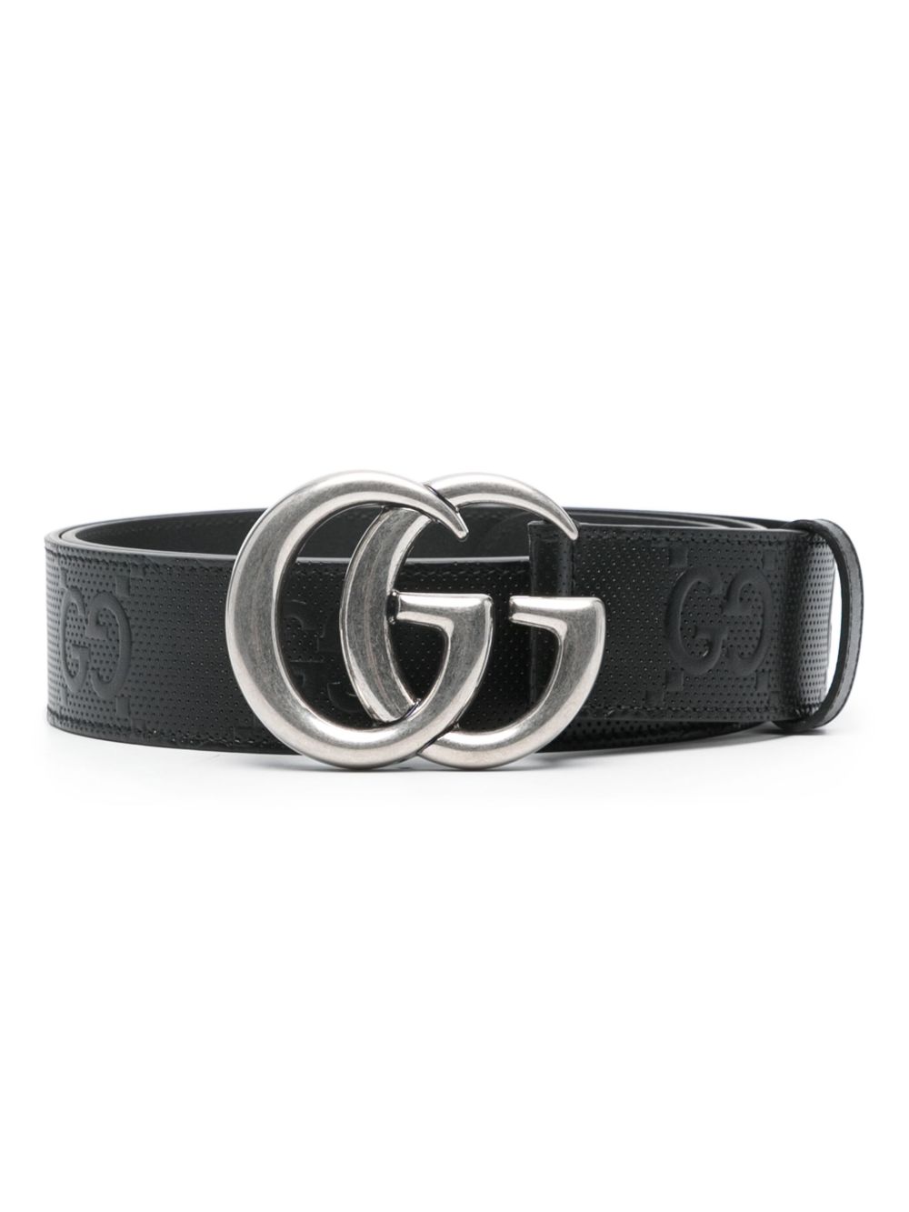Gucci GG Marmont 压纹腰带 - 黑色