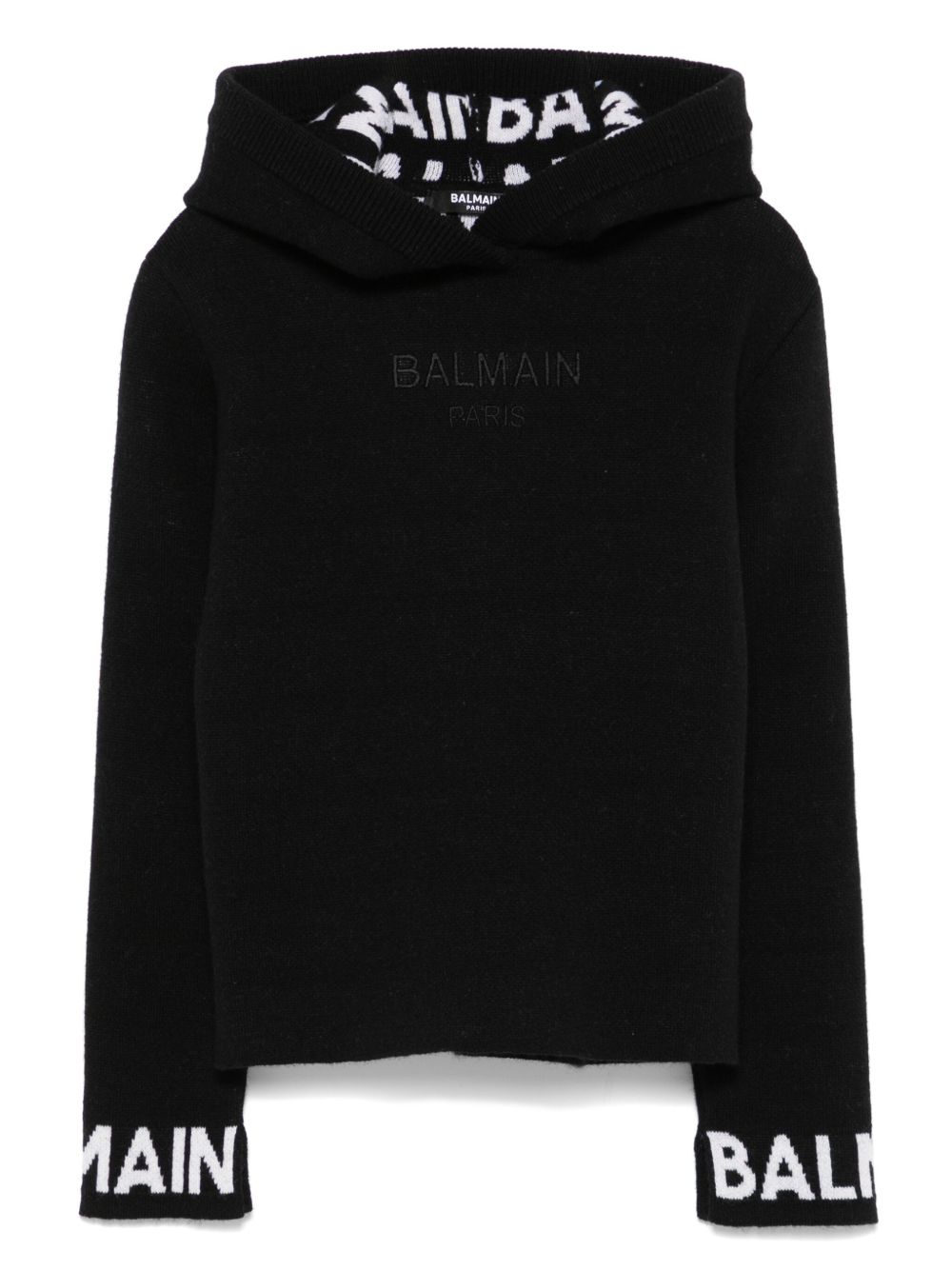 Balmain Kids logo提花连帽衫 - 黑色