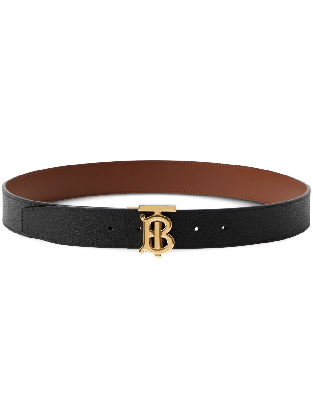 Burberry 双面经典logo扣环皮质腰带 - 黑色