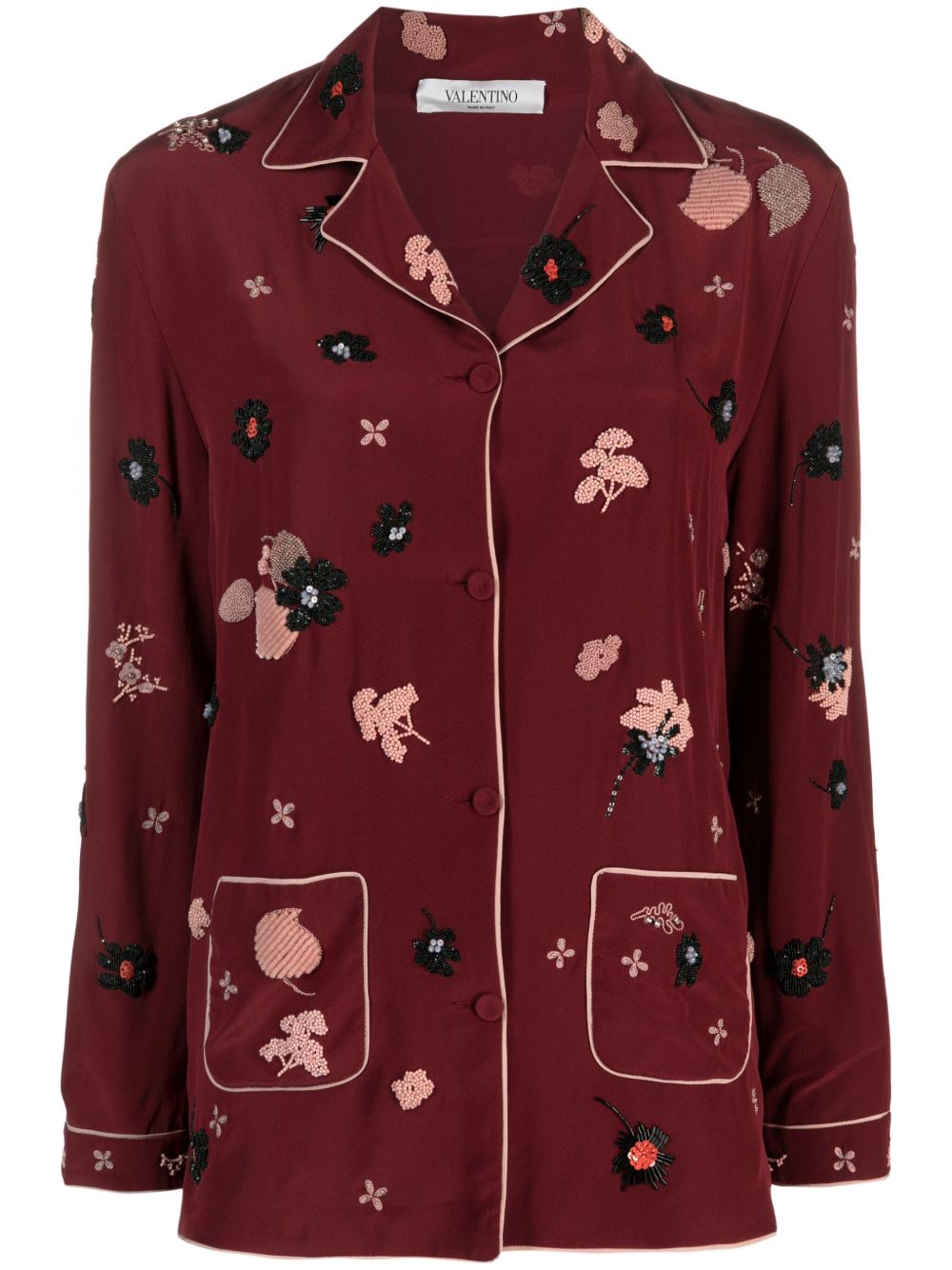Valentino Garavani Pre-Owned 花卉缀饰真丝衬衫 - 红色