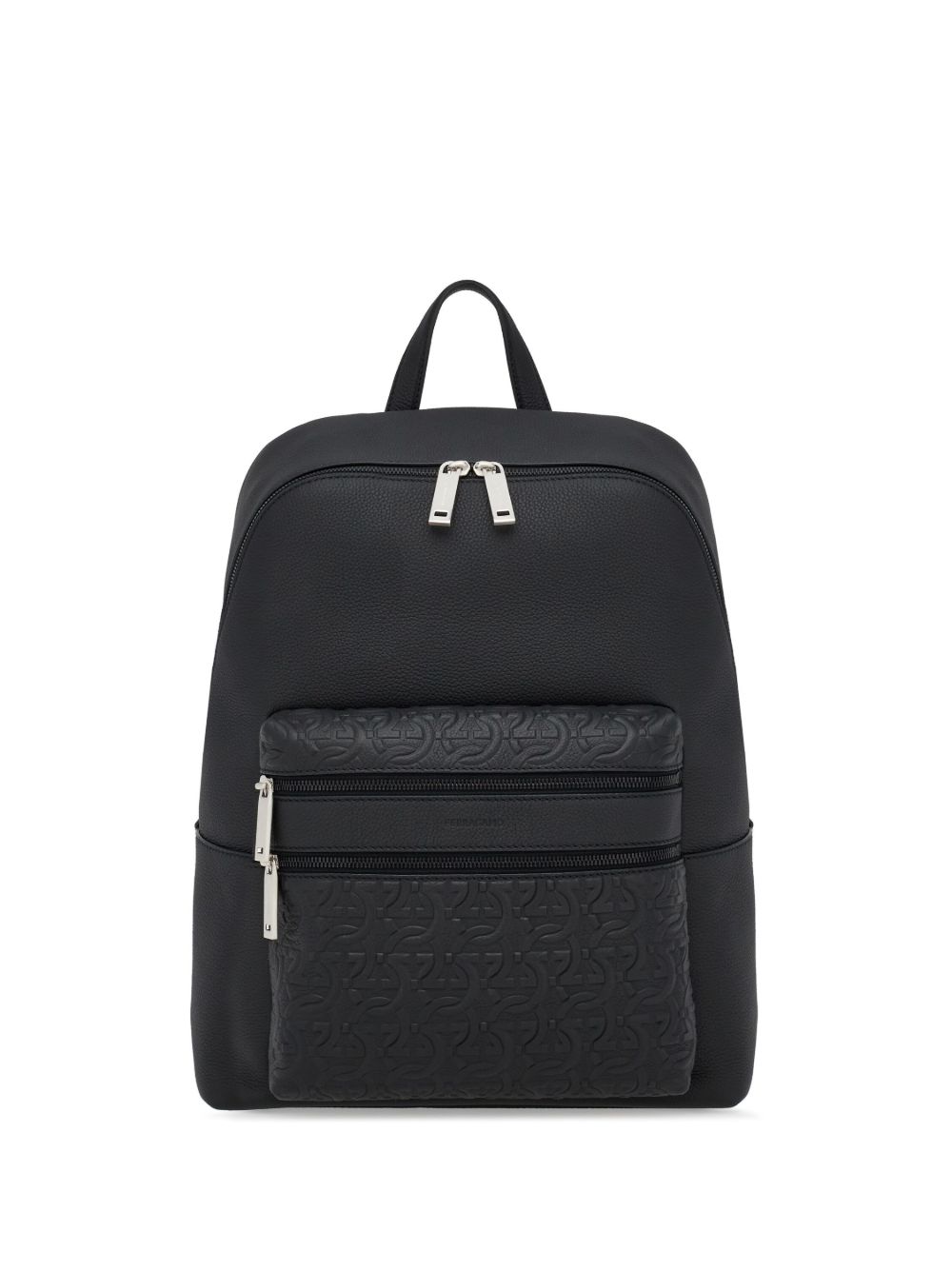 Ferragamo 压纹logo皮质双肩包 - 黑色