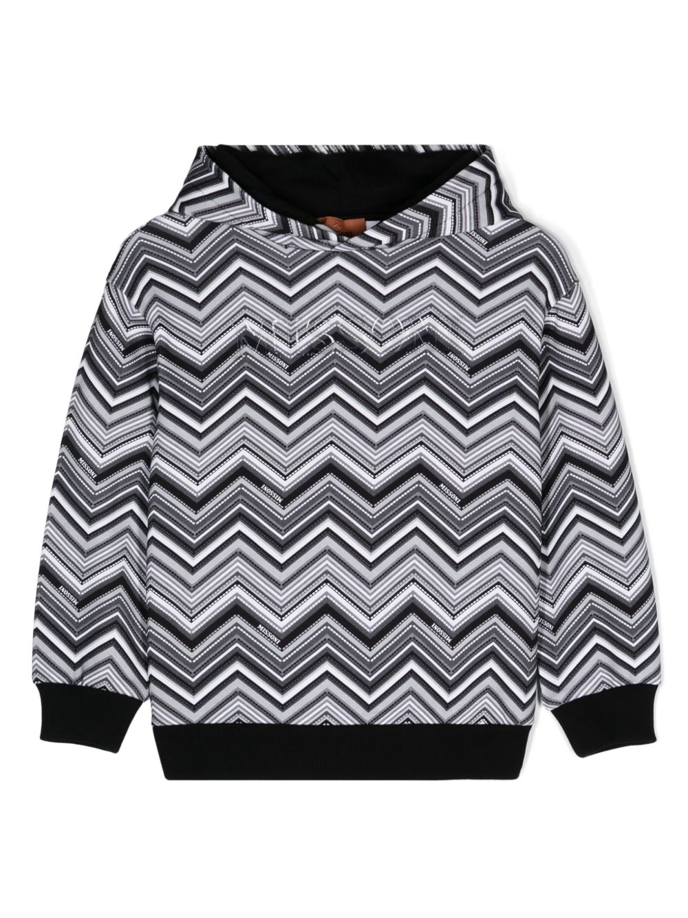 Missoni Kids 人字纹图案印花连帽衫 - 黑色