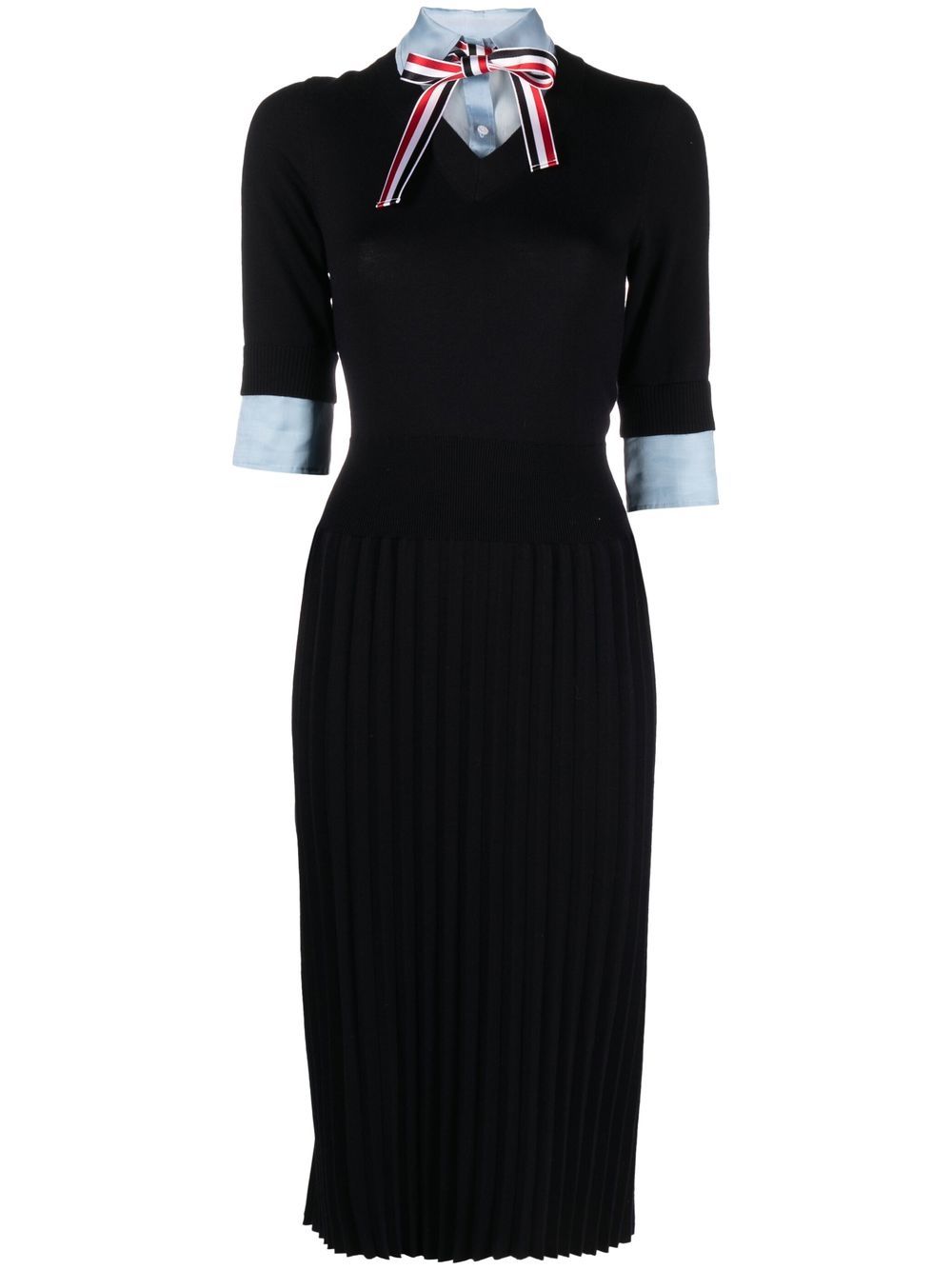 Thom Browne 缎带系带分层式针织连衣裙 - 蓝色