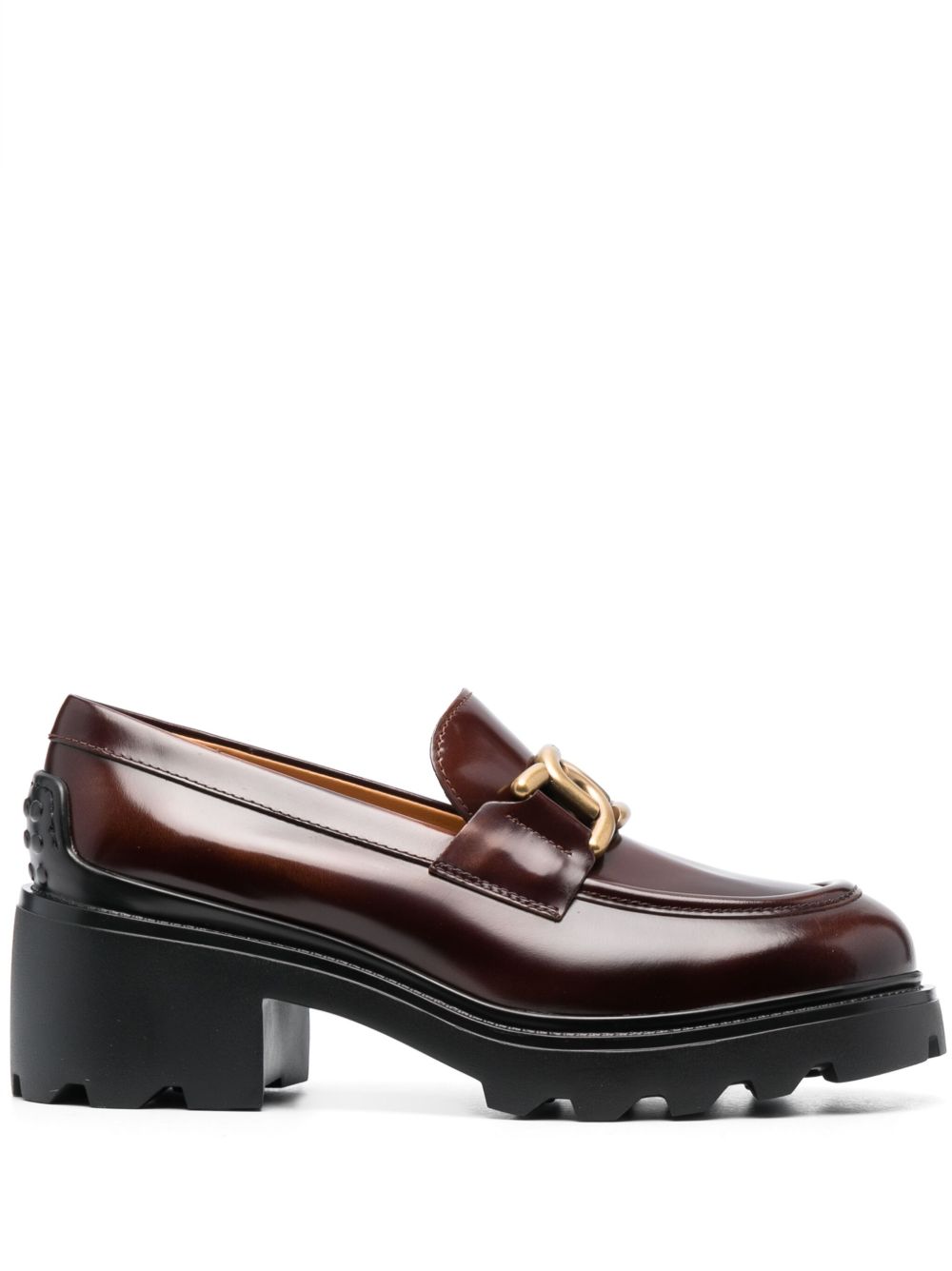 Tod's 搭链皮质中跟乐福鞋 - 褐色