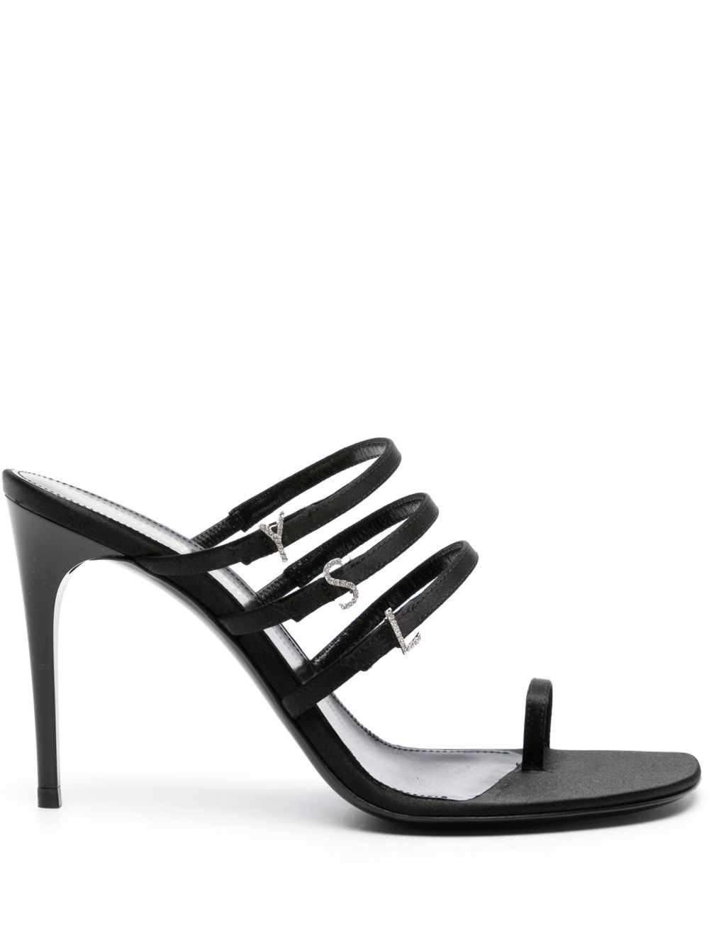 Saint Laurent Jerry 缎面高跟穆勒鞋 - 黑色