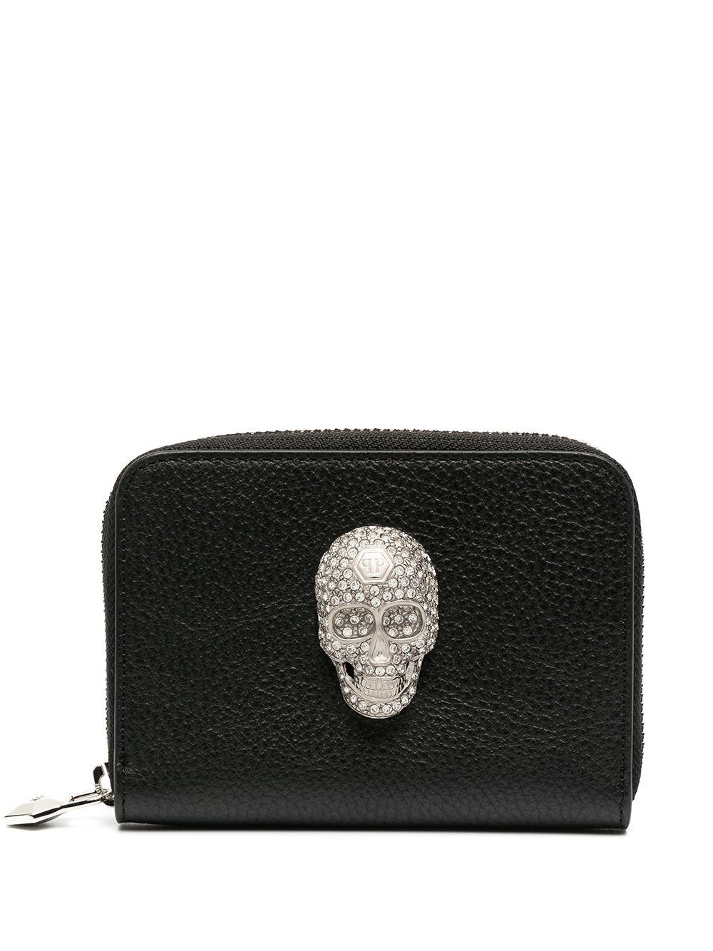 Philipp Plein 骷髅头细节拉链钱包 - 黑色