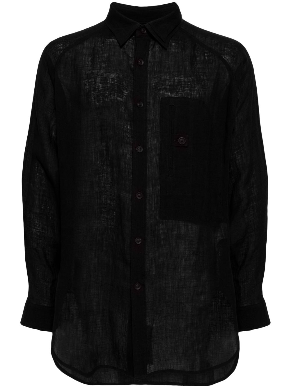 Yohji Yamamoto 拼接亚麻衬衫 - 黑色