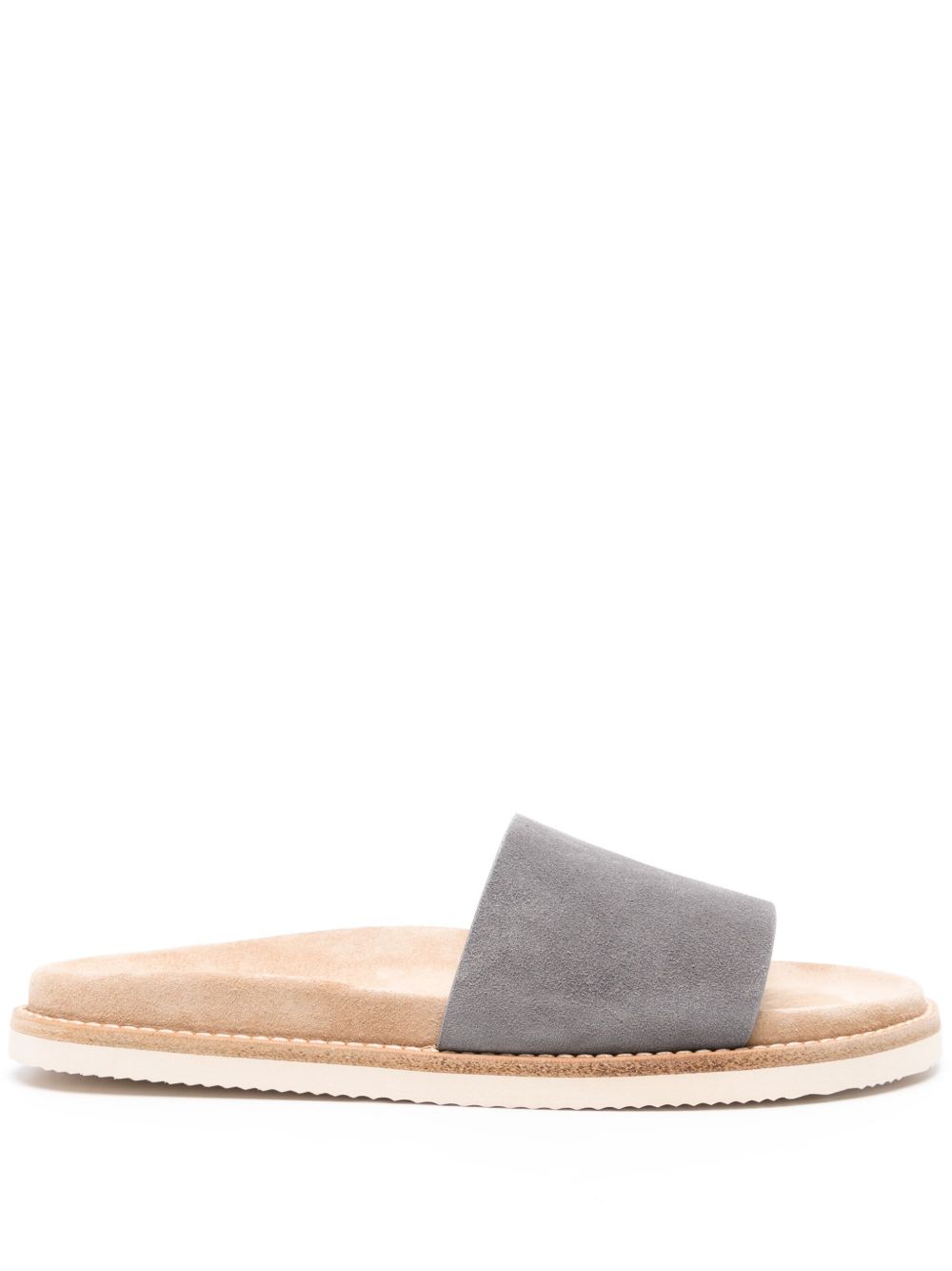 Brunello Cucinelli 单带绒面皮拖鞋 - 灰色