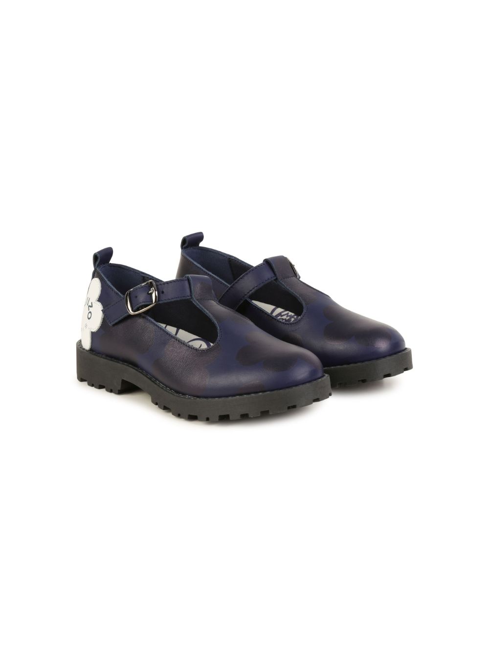Kenzo Kids logo印花皮质芭蕾平底鞋 - 蓝色