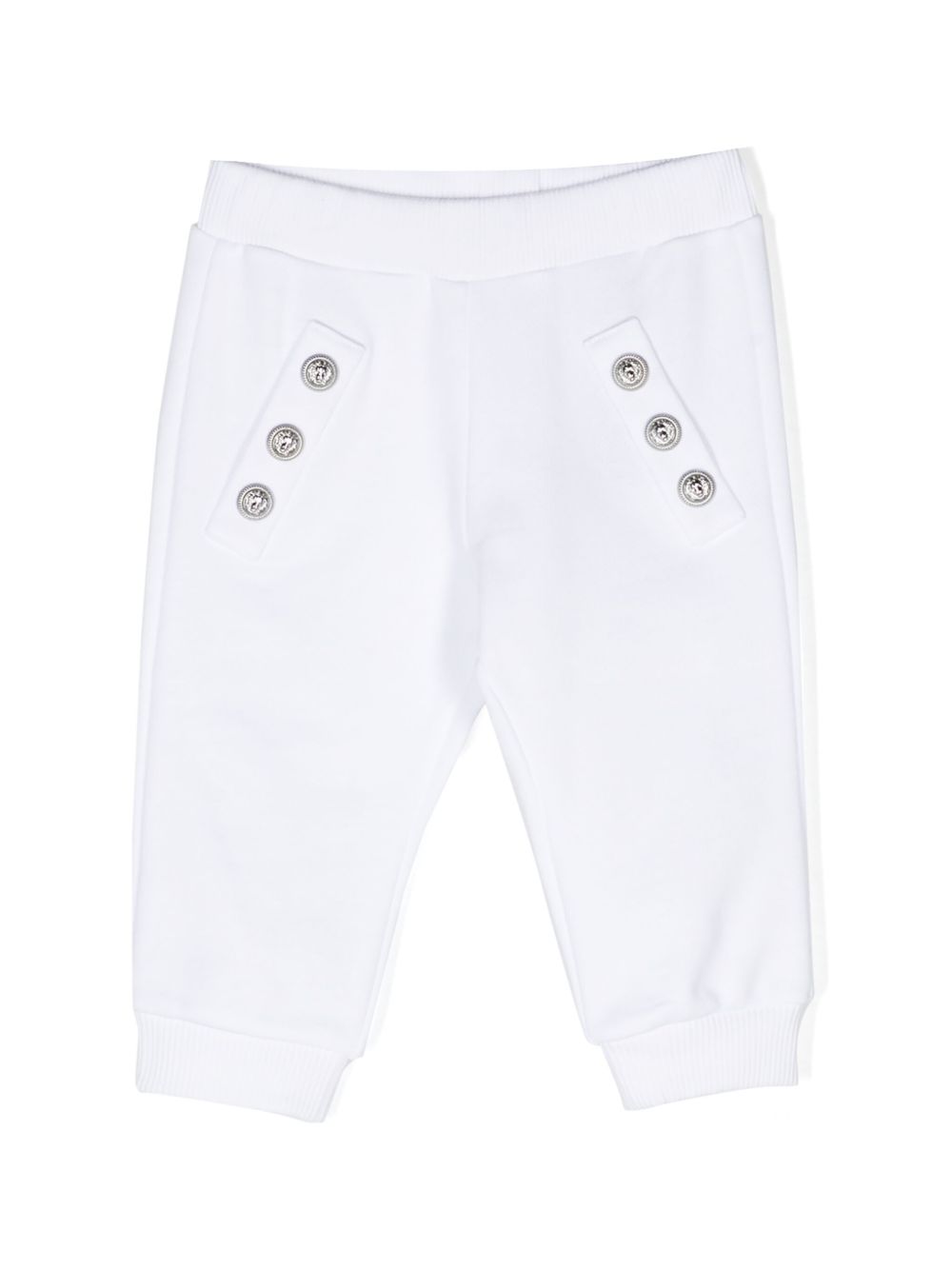 Balmain Kids 压纹纽扣棉运动裤 - 白色
