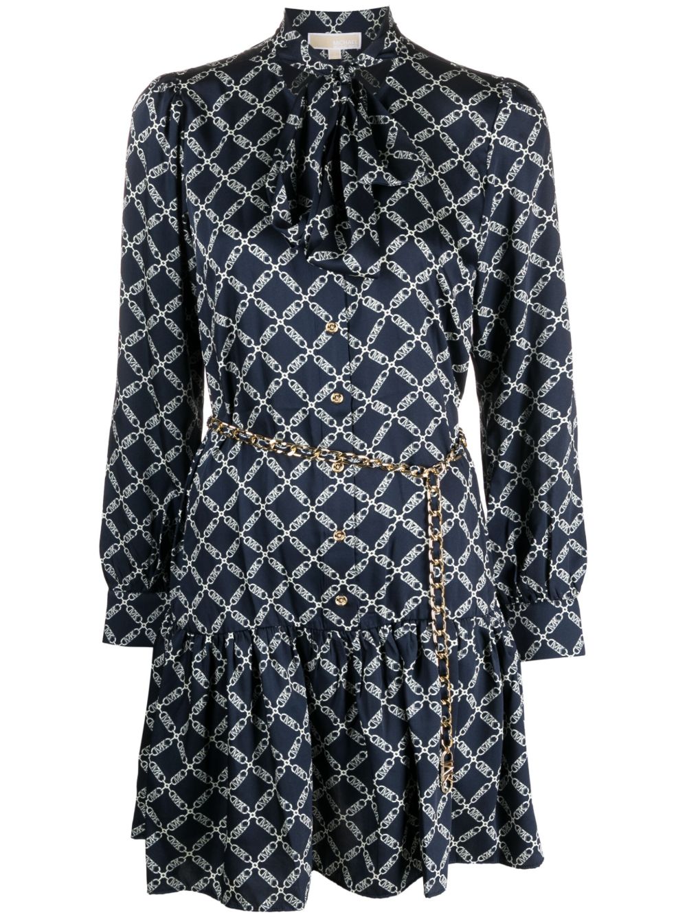 Michael Michael Kors logo印花束腰迷你连衣裙 - 蓝色