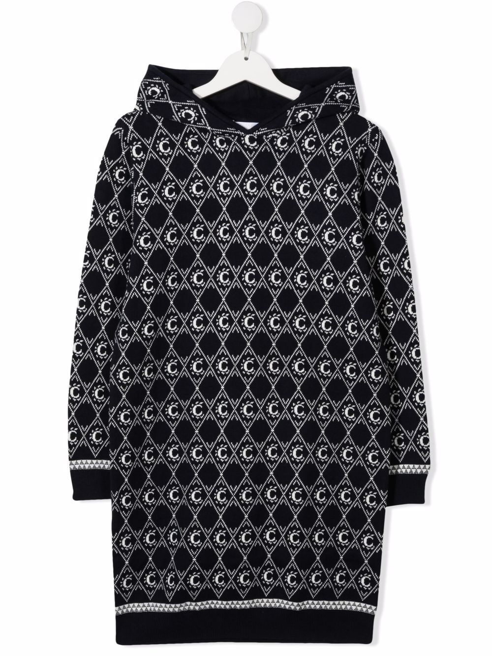 Chloé Kids logo印花连帽连衣裙 - 蓝色