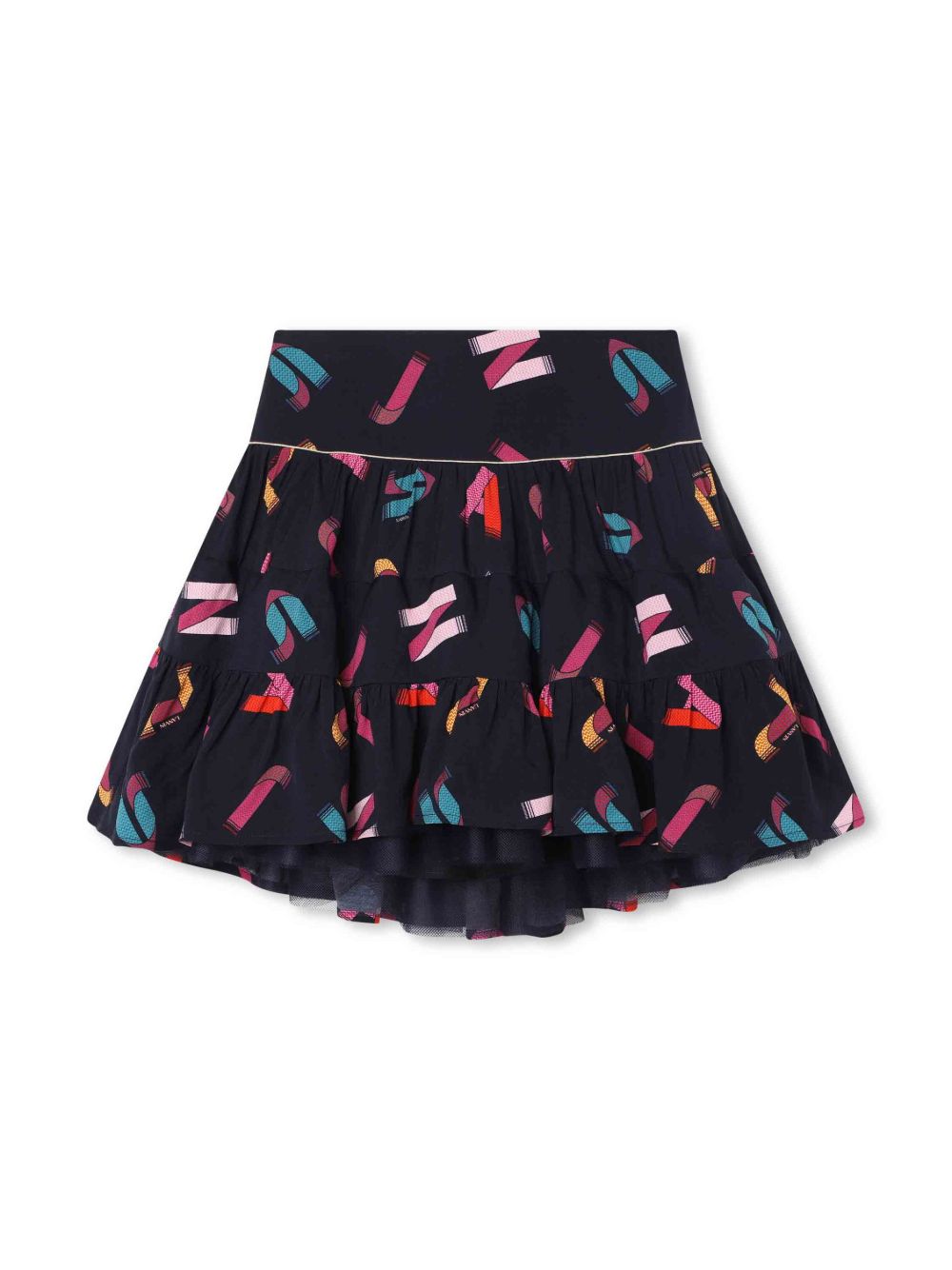 Lanvin Enfant logo印花分层式伞形半身裙 - 蓝色