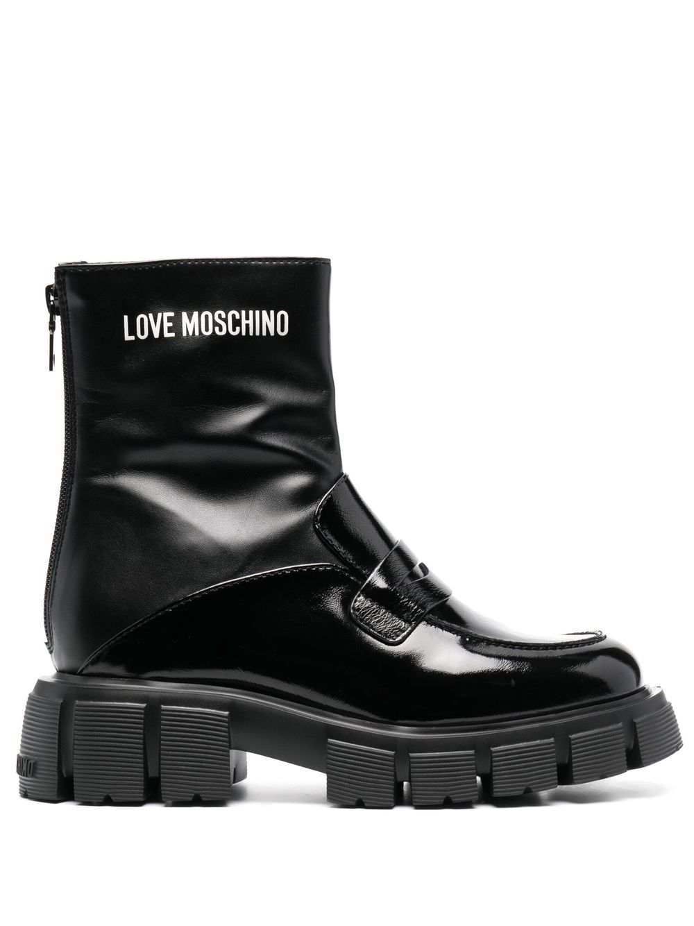 Love Moschino logo印花及踝靴 - 黑色