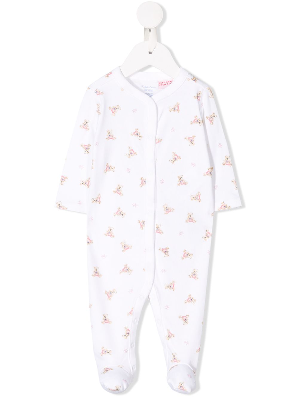 POLO RALPH LAUREN KIDS 泰迪熊印花连体衣套装 - 白色