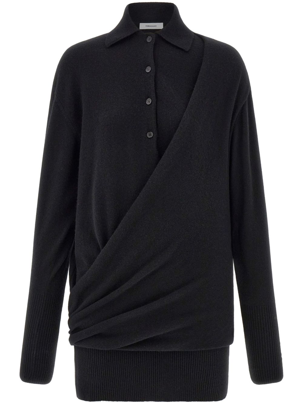 Ferragamo 针织polo领连衣裙 - 黑色