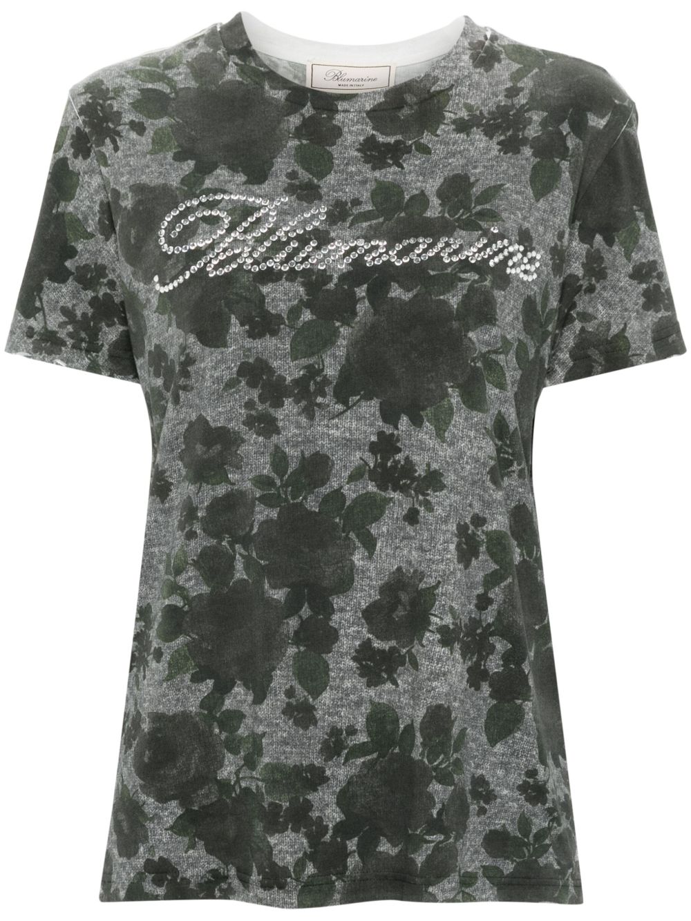 Blumarine 玫瑰印花平纹针织T恤 - 灰色
