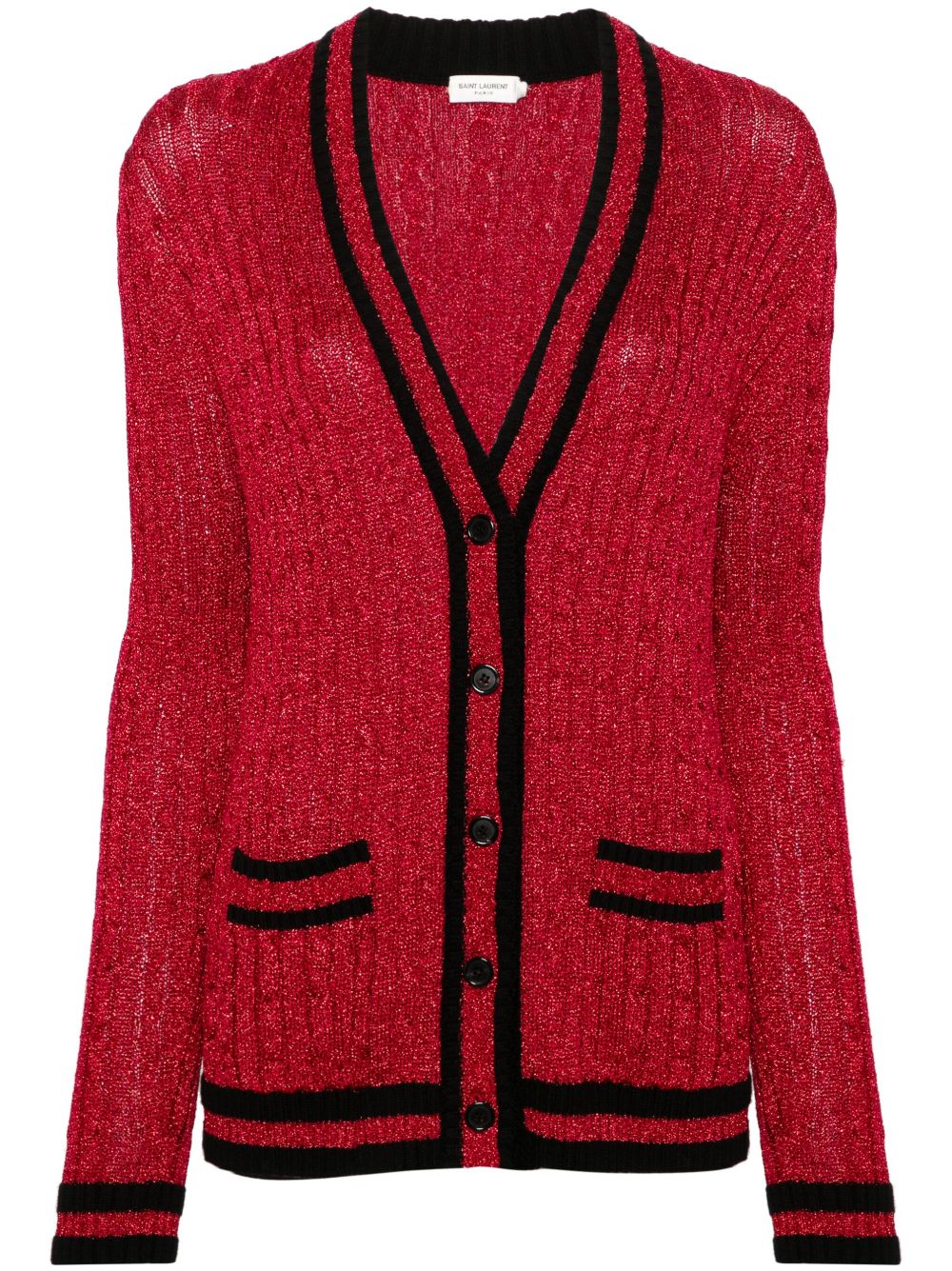 Saint Laurent 粗绞花针织开衫 - 红色