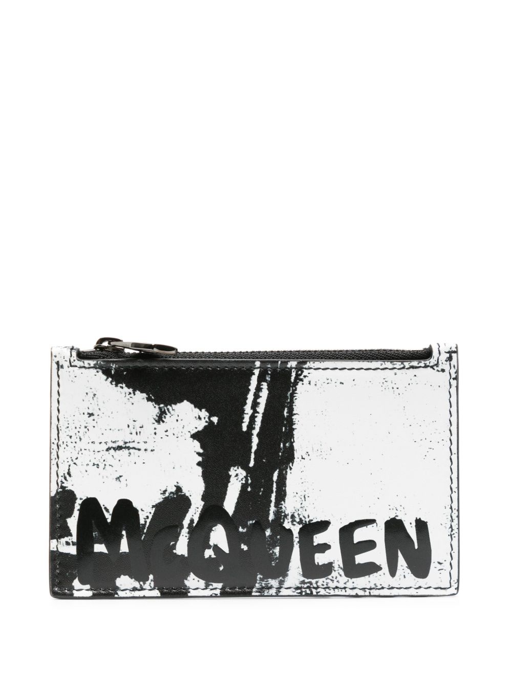 Alexander McQueen logo印花皮质卡夹 - 黑色