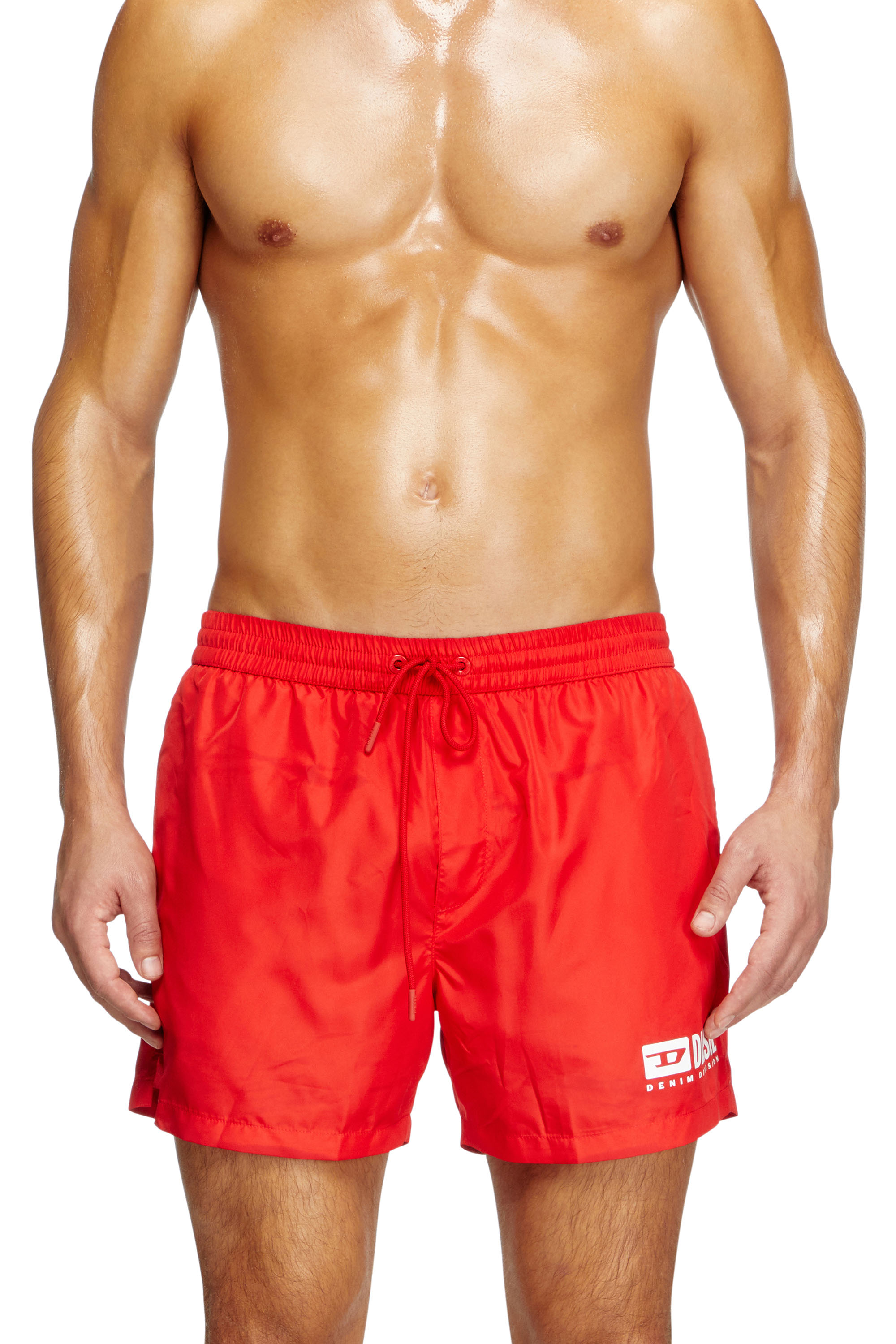 Diesel - Mid-length swim shorts with logo print - Swim shorts - Man - Red