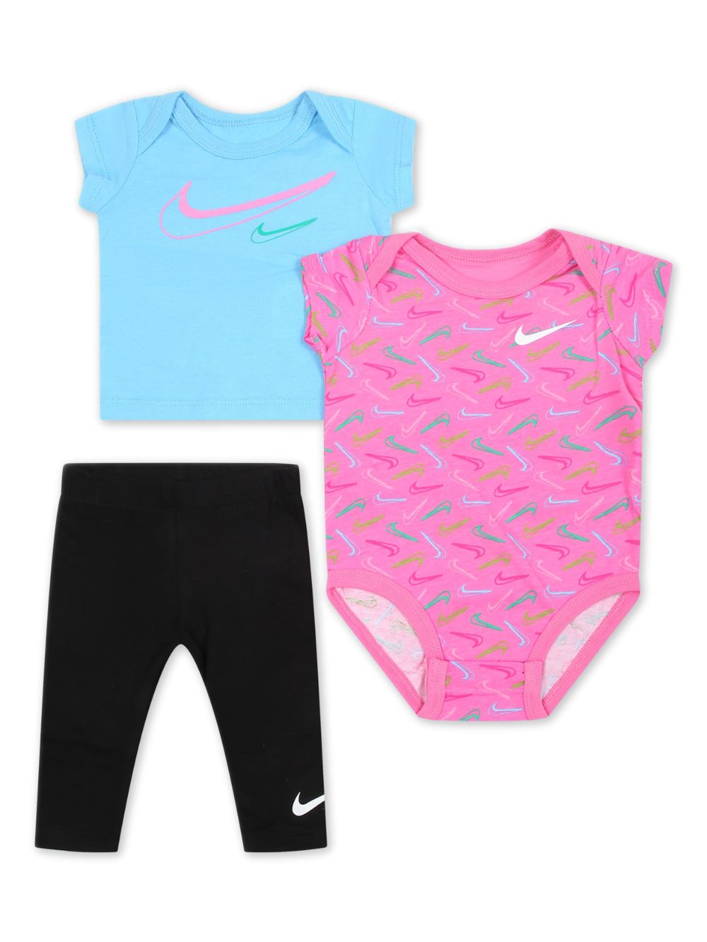 Nike Kids Swoosh 印花棉长裤套装 - 黑色