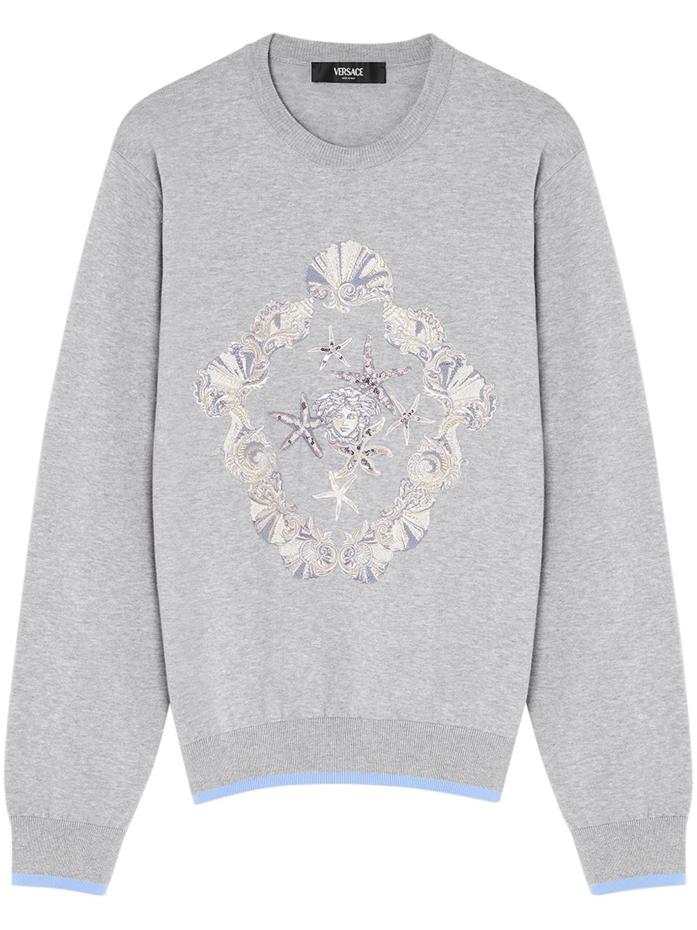 Versace Shell Blasone 刺绣毛衣 - 灰色