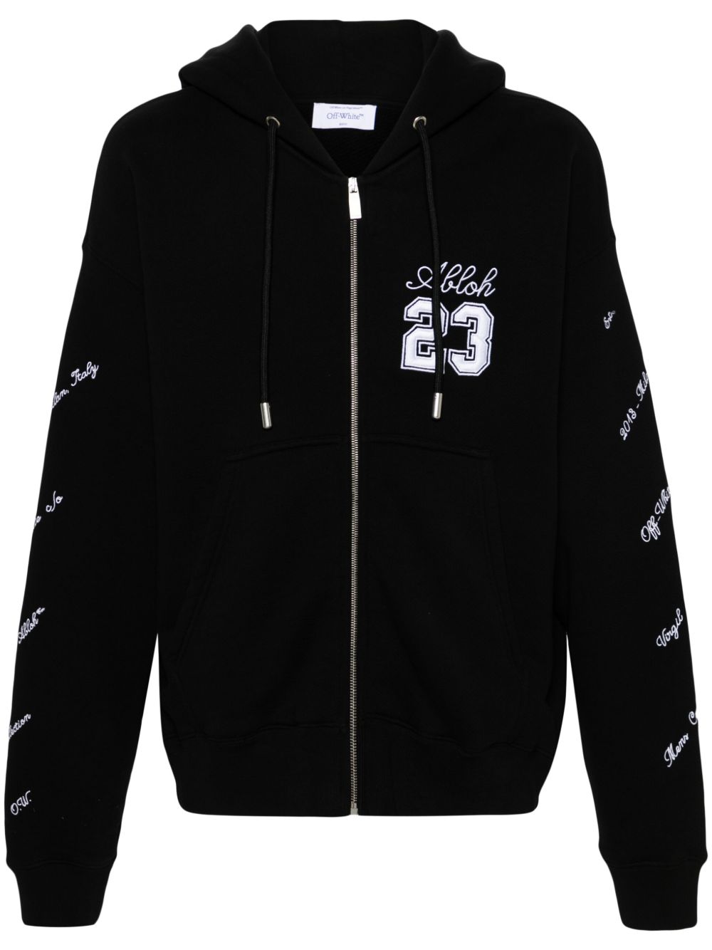 Off-White logo刺绣棉连帽衫 - 黑色
