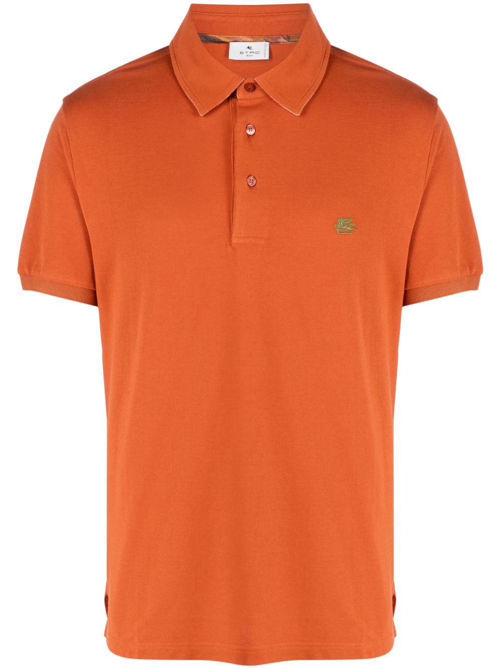 ETRO logo刺绣珠地布polo衫 - 橘色