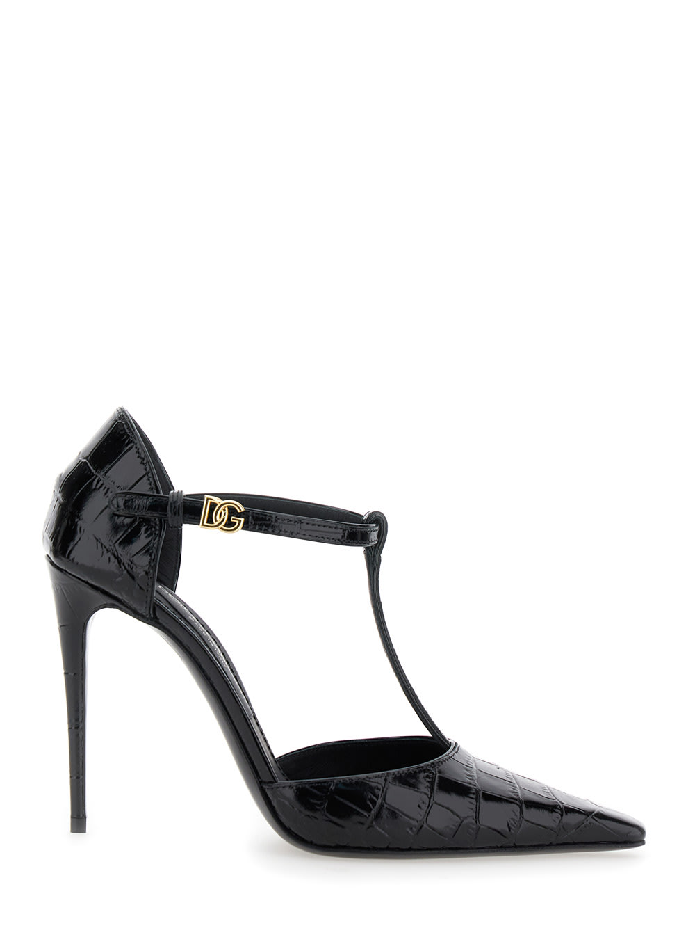 Dolce & Gabbana 黑色细高跟鳄鱼纹皮革女士高跟鞋