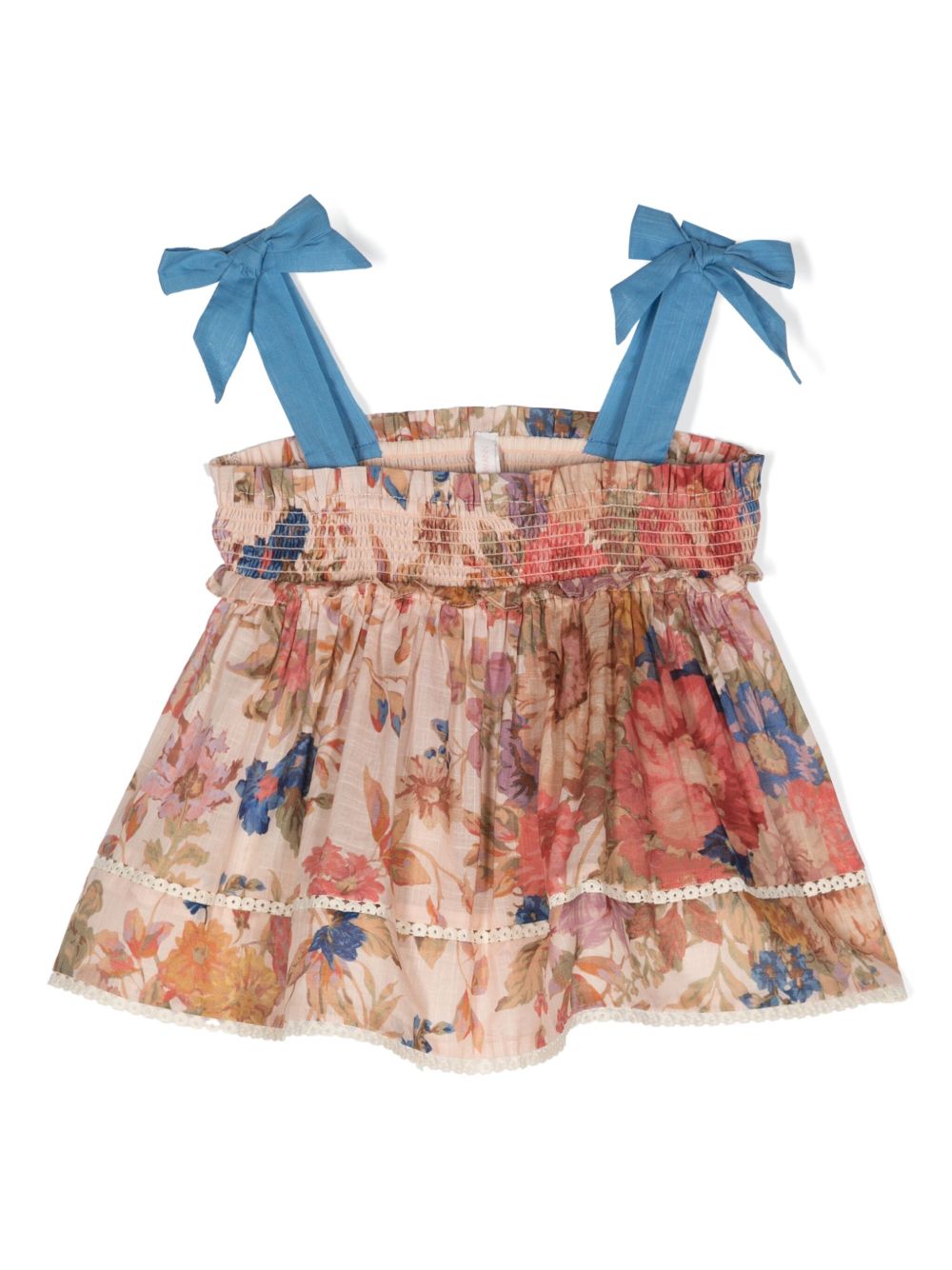 ZIMMERMANN Kids August 花卉印花弹性缩褶上衣 - 中性色