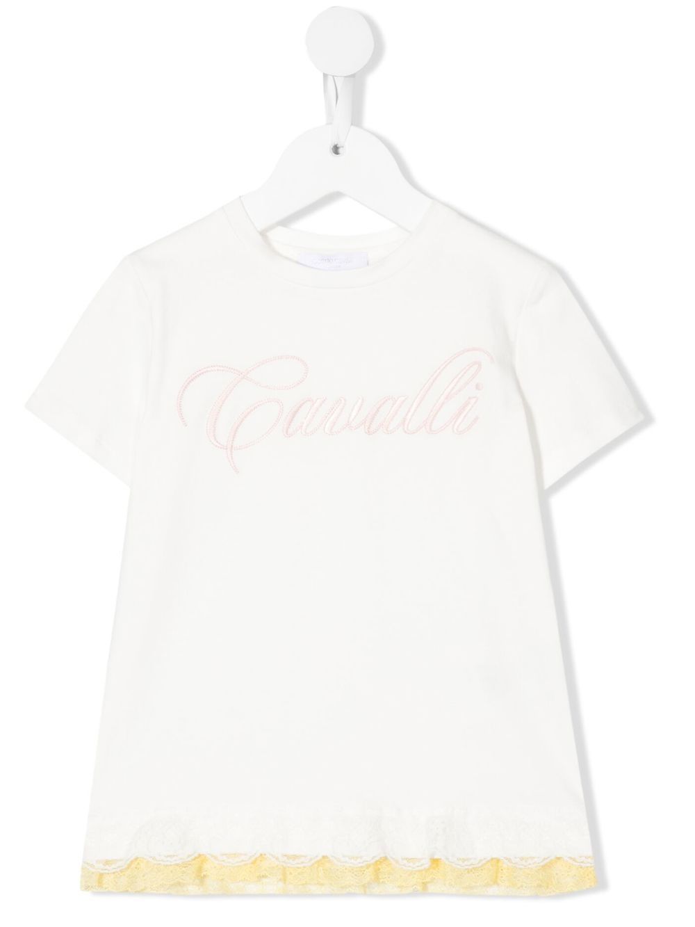Roberto Cavalli Junior logo刺绣棉T恤 - 白色