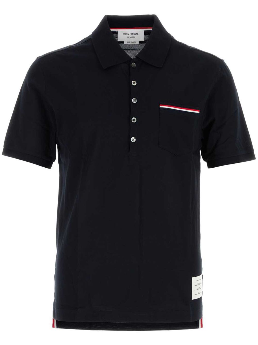 Thom Browne 条纹细节polo衫 - 蓝色
