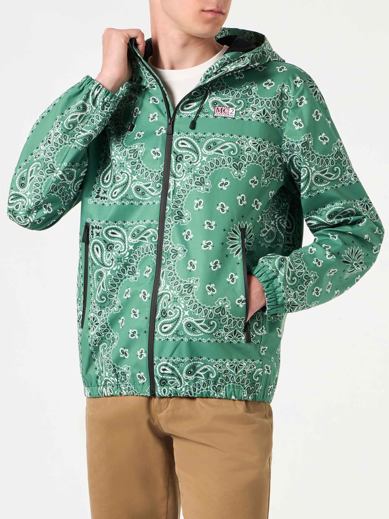 MC2 Saint Barth Man Hooded Lightweight Windbreaker With Bandanna Print