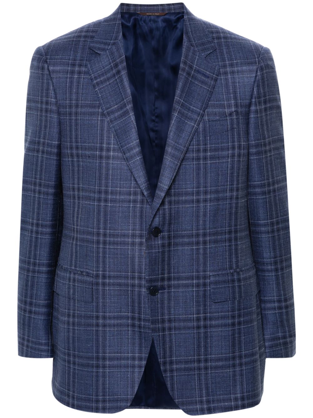 Canali 格纹单排扣西装夹克 - 蓝色
