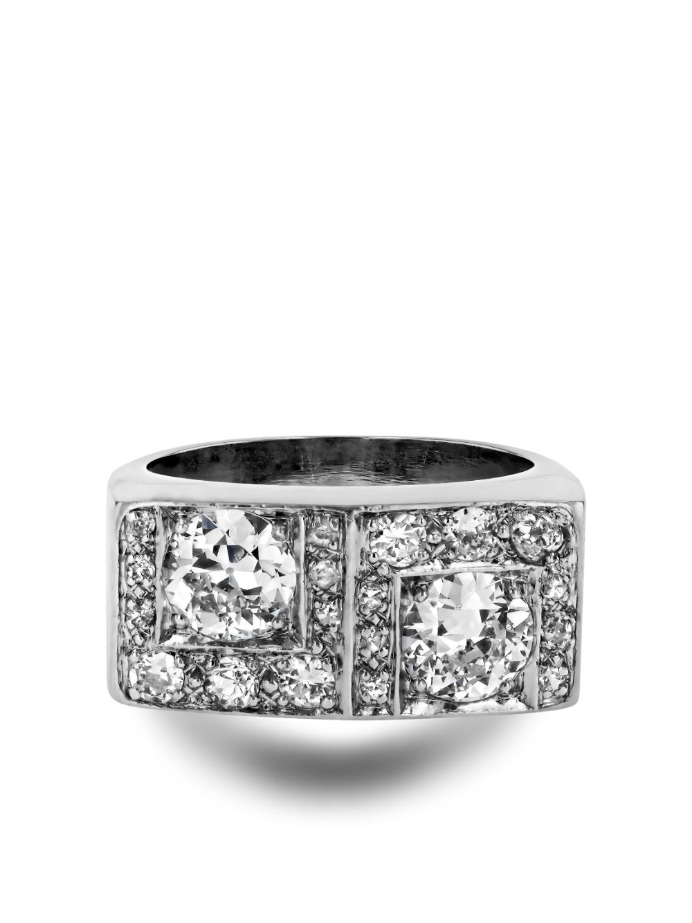 Pragnell Vintage 18K白金 Art Deco 钻石鸡尾酒戒指 - 银色