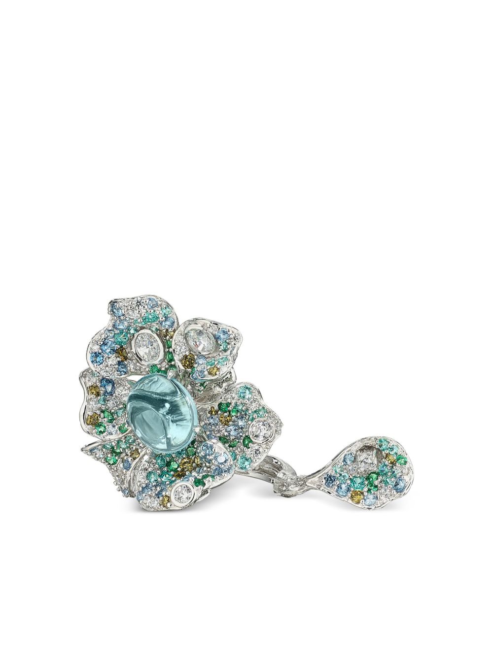 Anabela Chan 18K镀白金纯银 Aqua Peony 宝石戒指 - 蓝色